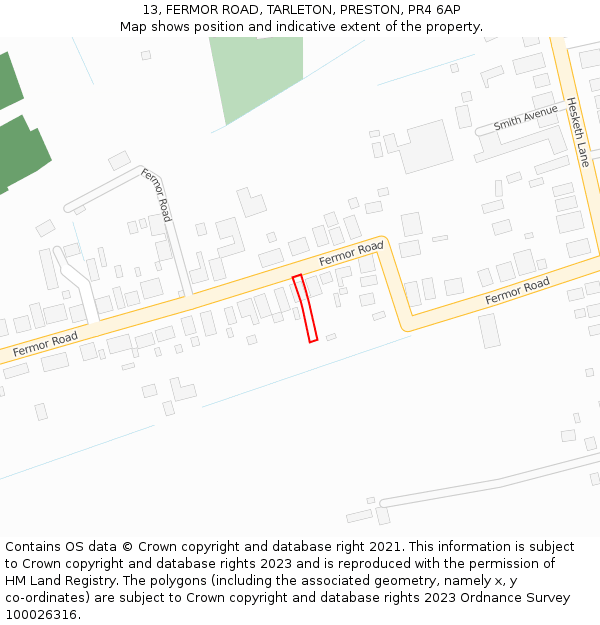 13, FERMOR ROAD, TARLETON, PRESTON, PR4 6AP: Location map and indicative extent of plot