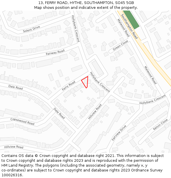 13, FERRY ROAD, HYTHE, SOUTHAMPTON, SO45 5GB: Location map and indicative extent of plot