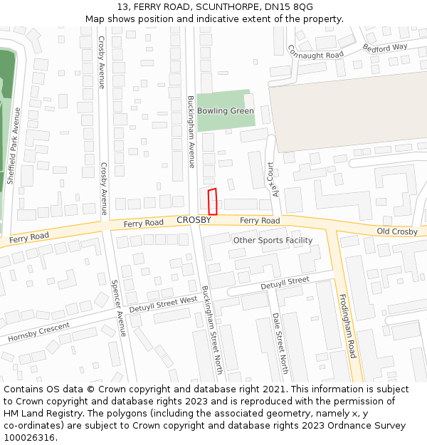 13, FERRY ROAD, SCUNTHORPE, DN15 8QG: Location map and indicative extent of plot