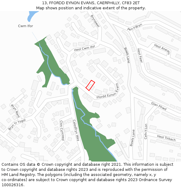 13, FFORDD EYNON EVANS, CAERPHILLY, CF83 2ET: Location map and indicative extent of plot