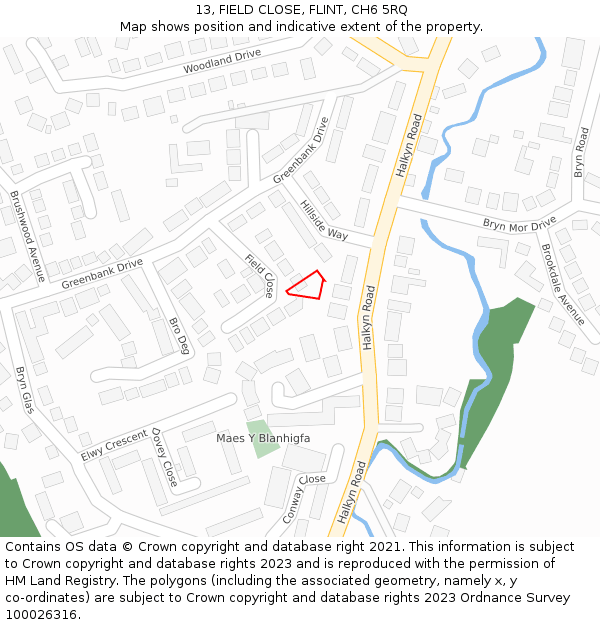 13, FIELD CLOSE, FLINT, CH6 5RQ: Location map and indicative extent of plot
