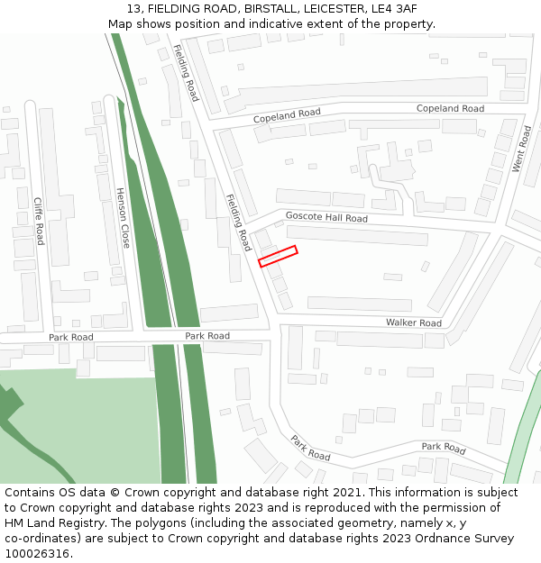 13, FIELDING ROAD, BIRSTALL, LEICESTER, LE4 3AF: Location map and indicative extent of plot