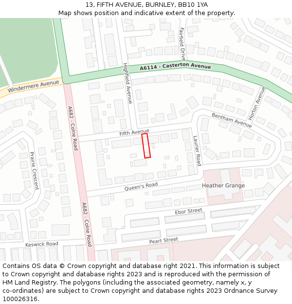 13, FIFTH AVENUE, BURNLEY, BB10 1YA: Location map and indicative extent of plot