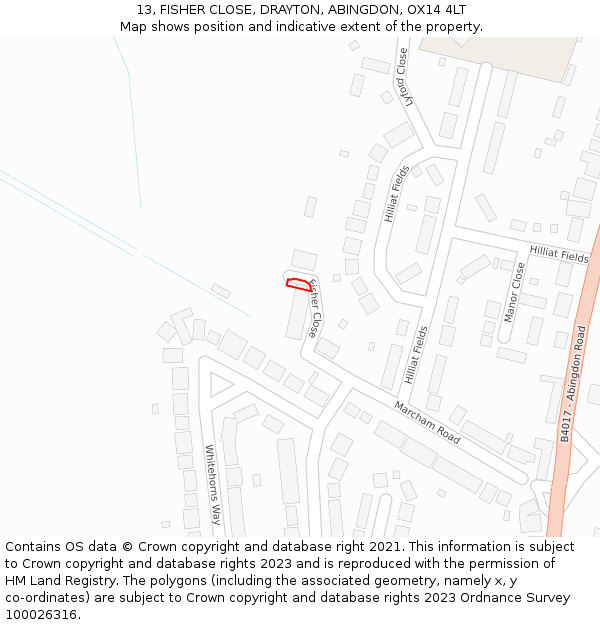 13, FISHER CLOSE, DRAYTON, ABINGDON, OX14 4LT: Location map and indicative extent of plot
