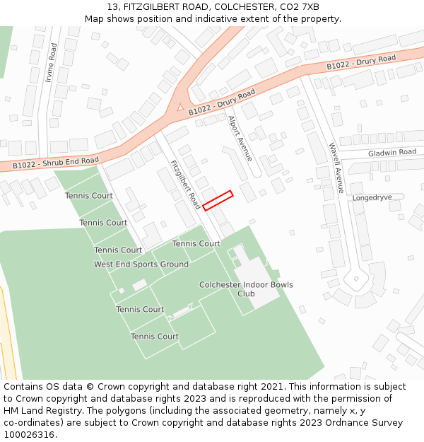 13, FITZGILBERT ROAD, COLCHESTER, CO2 7XB: Location map and indicative extent of plot