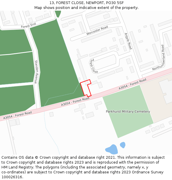 13, FOREST CLOSE, NEWPORT, PO30 5SF: Location map and indicative extent of plot