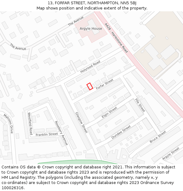 13, FORFAR STREET, NORTHAMPTON, NN5 5BJ: Location map and indicative extent of plot