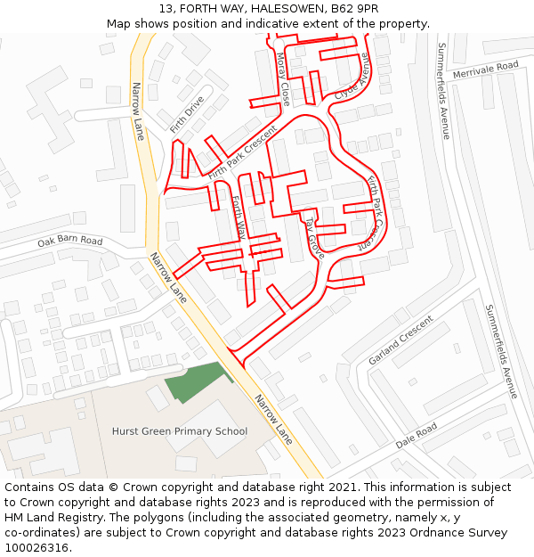 13, FORTH WAY, HALESOWEN, B62 9PR: Location map and indicative extent of plot