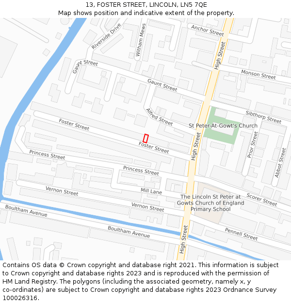 13, FOSTER STREET, LINCOLN, LN5 7QE: Location map and indicative extent of plot