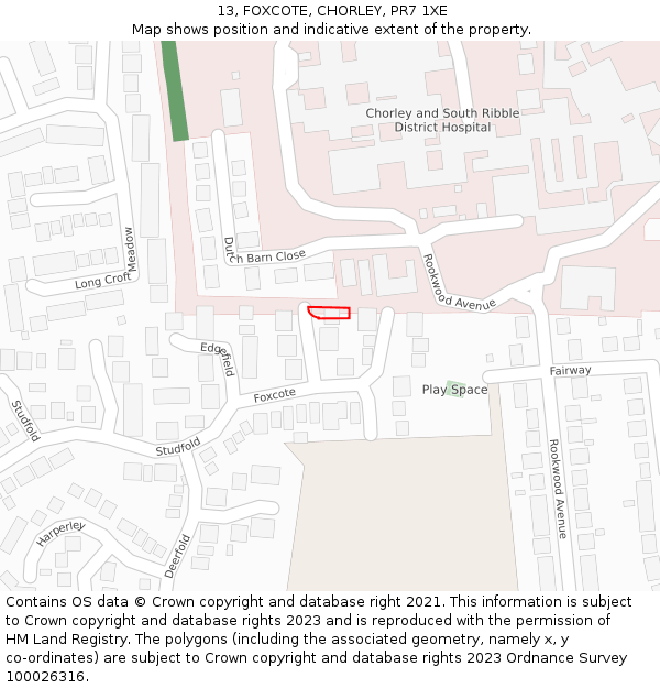 13, FOXCOTE, CHORLEY, PR7 1XE: Location map and indicative extent of plot
