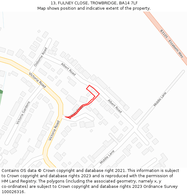 13, FULNEY CLOSE, TROWBRIDGE, BA14 7LF: Location map and indicative extent of plot