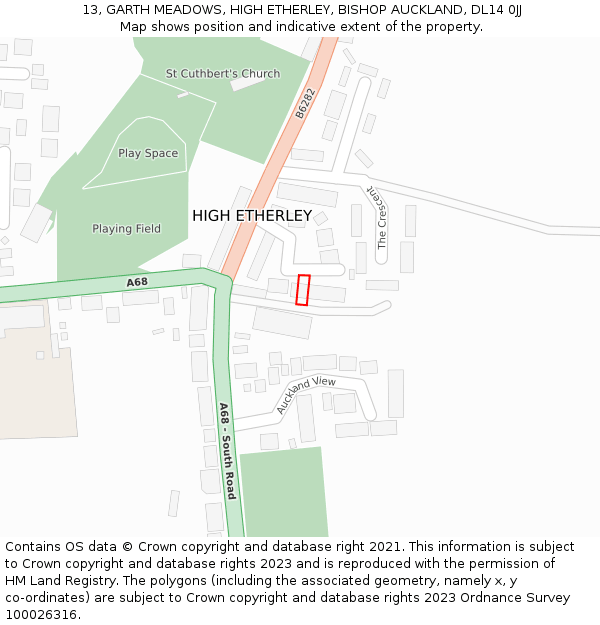 13, GARTH MEADOWS, HIGH ETHERLEY, BISHOP AUCKLAND, DL14 0JJ: Location map and indicative extent of plot