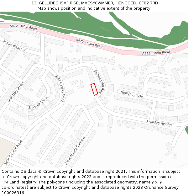 13, GELLIDEG ISAF RISE, MAESYCWMMER, HENGOED, CF82 7RB: Location map and indicative extent of plot