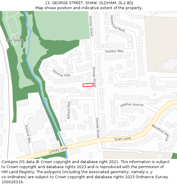 13, GEORGE STREET, SHAW, OLDHAM, OL2 8DJ: Location map and indicative extent of plot