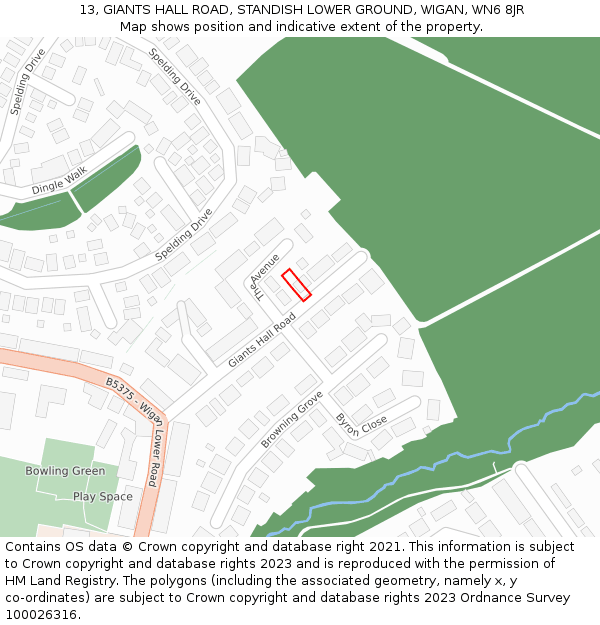 13, GIANTS HALL ROAD, STANDISH LOWER GROUND, WIGAN, WN6 8JR: Location map and indicative extent of plot