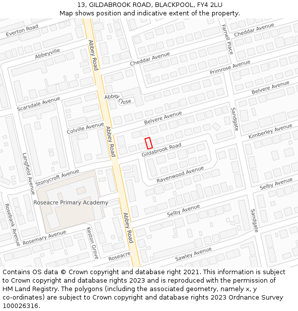 13, GILDABROOK ROAD, BLACKPOOL, FY4 2LU: Location map and indicative extent of plot