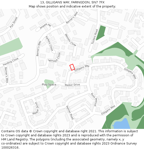 13, GILLIGANS WAY, FARINGDON, SN7 7FX: Location map and indicative extent of plot