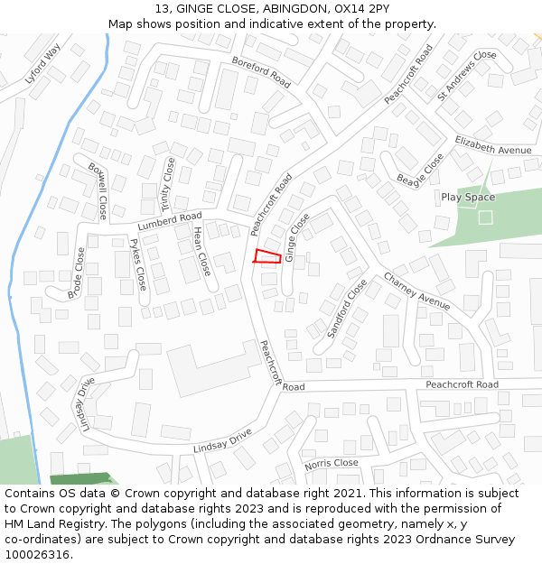 13, GINGE CLOSE, ABINGDON, OX14 2PY: Location map and indicative extent of plot