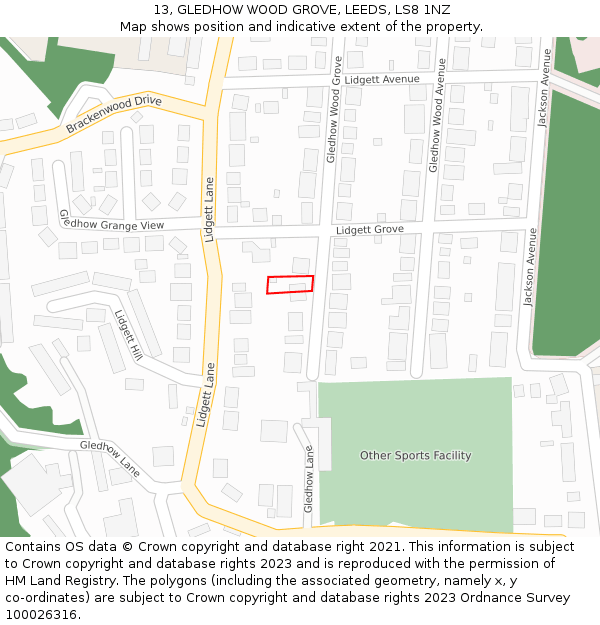 13, GLEDHOW WOOD GROVE, LEEDS, LS8 1NZ: Location map and indicative extent of plot