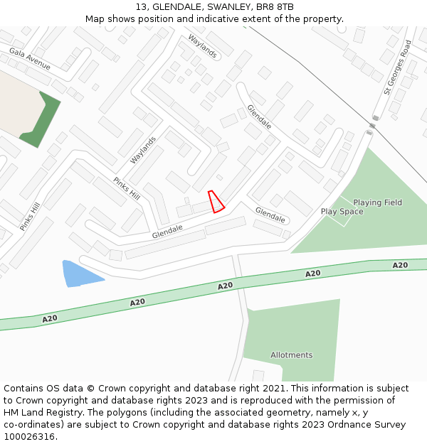 13, GLENDALE, SWANLEY, BR8 8TB: Location map and indicative extent of plot