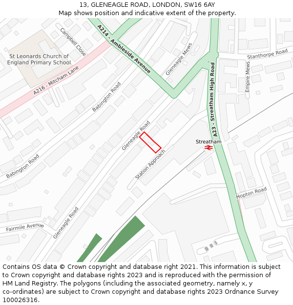 13, GLENEAGLE ROAD, LONDON, SW16 6AY: Location map and indicative extent of plot