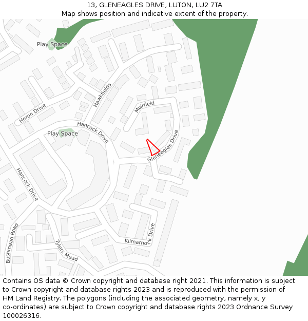 13, GLENEAGLES DRIVE, LUTON, LU2 7TA: Location map and indicative extent of plot