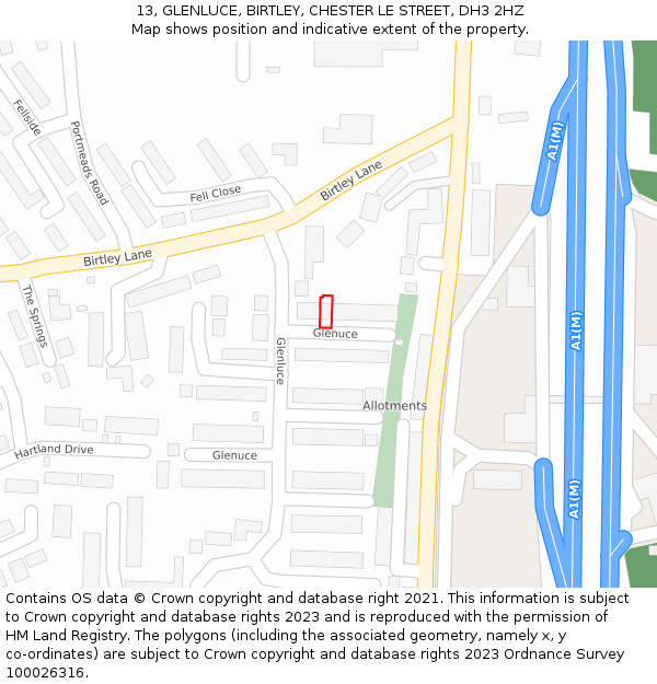 13, GLENLUCE, BIRTLEY, CHESTER LE STREET, DH3 2HZ: Location map and indicative extent of plot