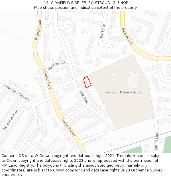 13, GLYNFIELD RISE, EBLEY, STROUD, GL5 4QP: Location map and indicative extent of plot