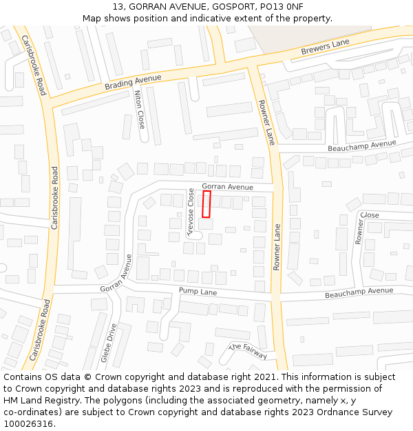 13, GORRAN AVENUE, GOSPORT, PO13 0NF: Location map and indicative extent of plot