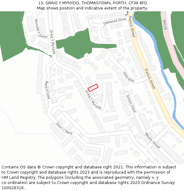 13, GRAIG Y MYNYDD, THOMASTOWN, PORTH, CF39 8FD: Location map and indicative extent of plot