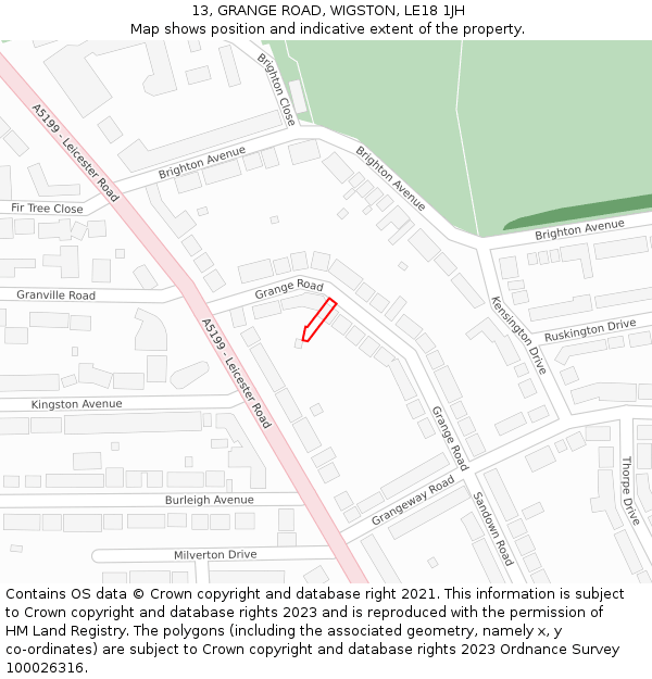 13, GRANGE ROAD, WIGSTON, LE18 1JH: Location map and indicative extent of plot