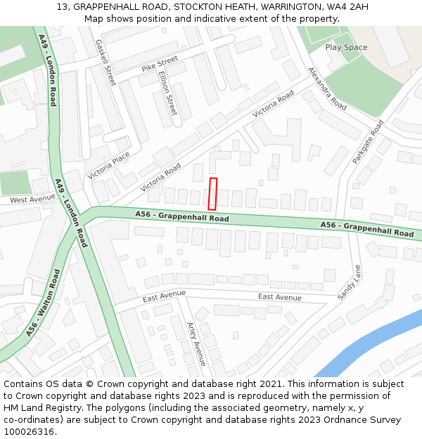 13, GRAPPENHALL ROAD, STOCKTON HEATH, WARRINGTON, WA4 2AH: Location map and indicative extent of plot