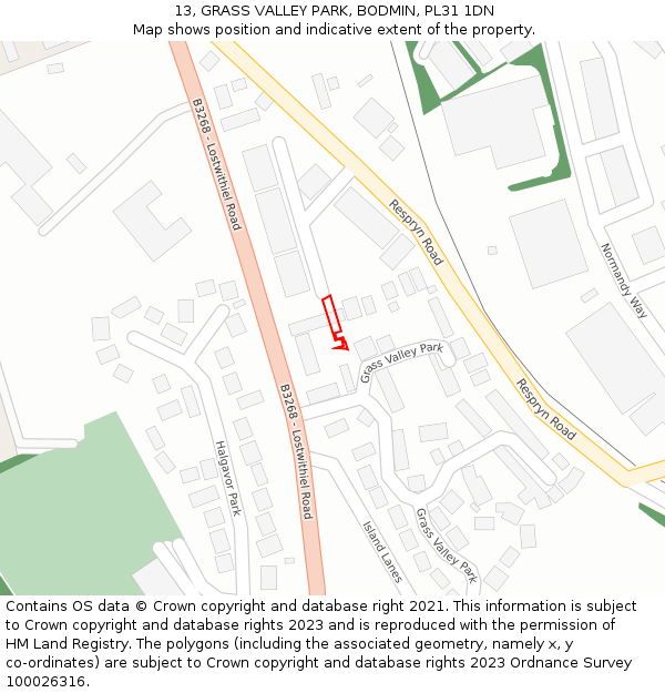 13, GRASS VALLEY PARK, BODMIN, PL31 1DN: Location map and indicative extent of plot