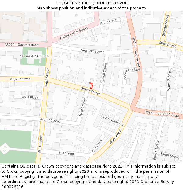 13, GREEN STREET, RYDE, PO33 2QE: Location map and indicative extent of plot