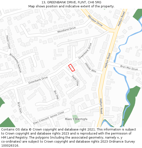 13, GREENBANK DRIVE, FLINT, CH6 5RG: Location map and indicative extent of plot