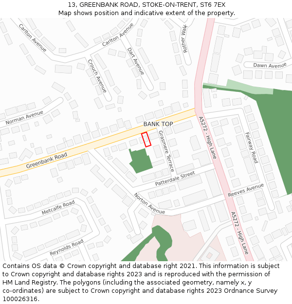 13, GREENBANK ROAD, STOKE-ON-TRENT, ST6 7EX: Location map and indicative extent of plot