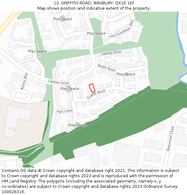 13, GRIFFITH ROAD, BANBURY, OX16 1EF: Location map and indicative extent of plot