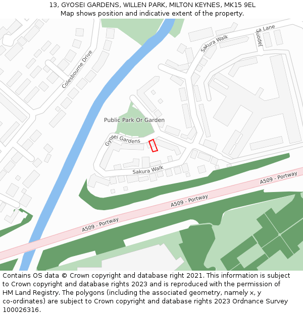 13, GYOSEI GARDENS, WILLEN PARK, MILTON KEYNES, MK15 9EL: Location map and indicative extent of plot