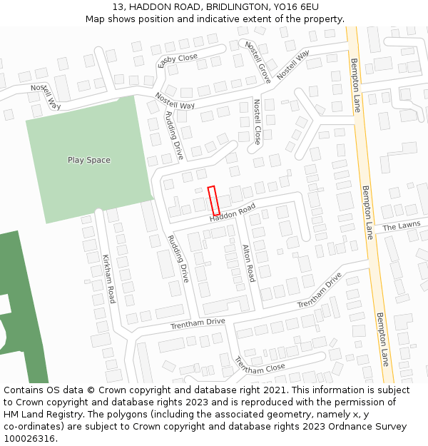 13, HADDON ROAD, BRIDLINGTON, YO16 6EU: Location map and indicative extent of plot