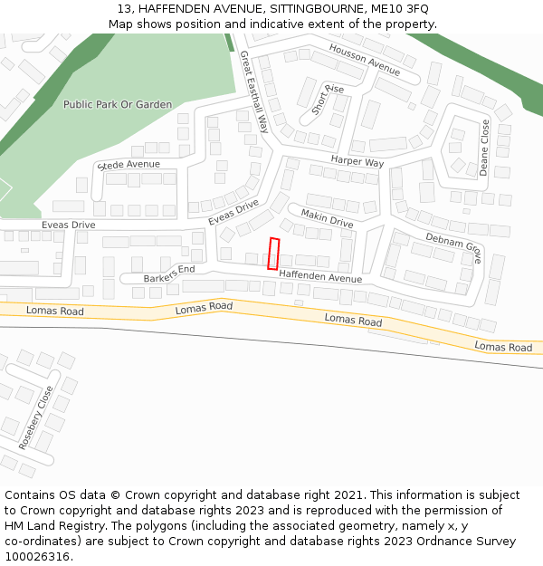 13, HAFFENDEN AVENUE, SITTINGBOURNE, ME10 3FQ: Location map and indicative extent of plot