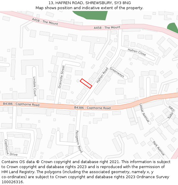 13, HAFREN ROAD, SHREWSBURY, SY3 8NG: Location map and indicative extent of plot