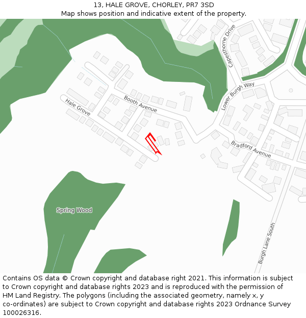 13, HALE GROVE, CHORLEY, PR7 3SD: Location map and indicative extent of plot