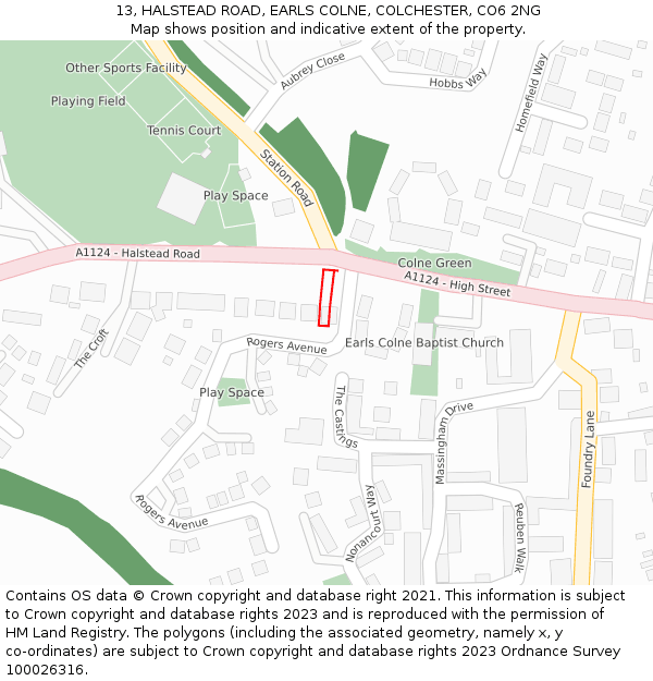 13, HALSTEAD ROAD, EARLS COLNE, COLCHESTER, CO6 2NG: Location map and indicative extent of plot