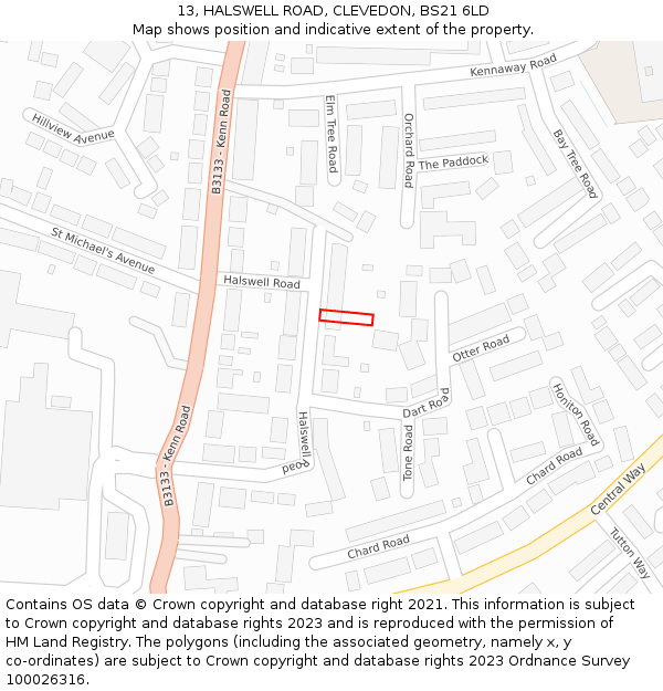 13, HALSWELL ROAD, CLEVEDON, BS21 6LD: Location map and indicative extent of plot