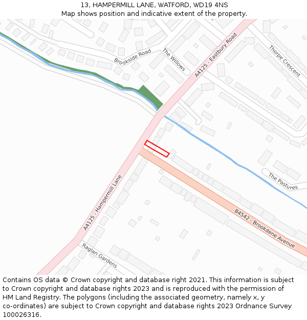 13, HAMPERMILL LANE, WATFORD, WD19 4NS: Location map and indicative extent of plot