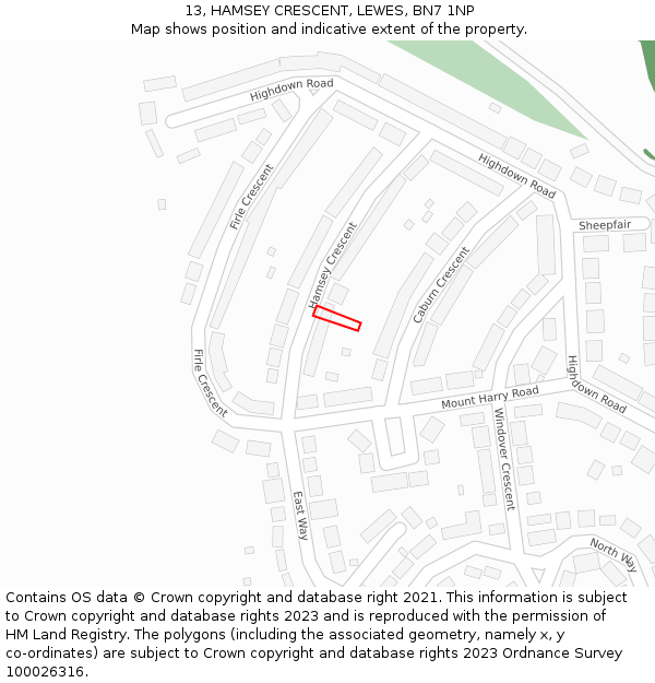 13, HAMSEY CRESCENT, LEWES, BN7 1NP: Location map and indicative extent of plot