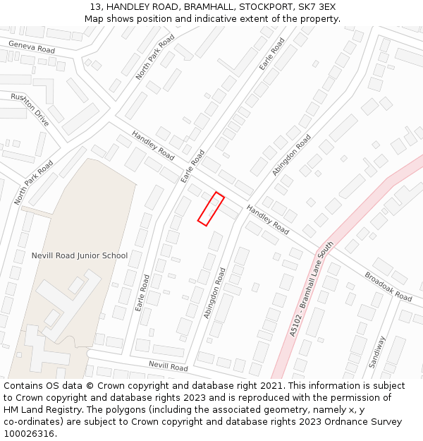 13, HANDLEY ROAD, BRAMHALL, STOCKPORT, SK7 3EX: Location map and indicative extent of plot