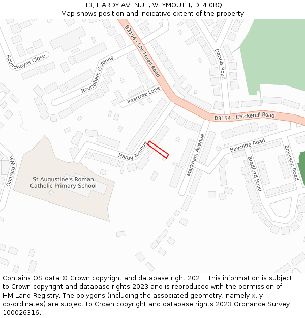 13, HARDY AVENUE, WEYMOUTH, DT4 0RQ: Location map and indicative extent of plot