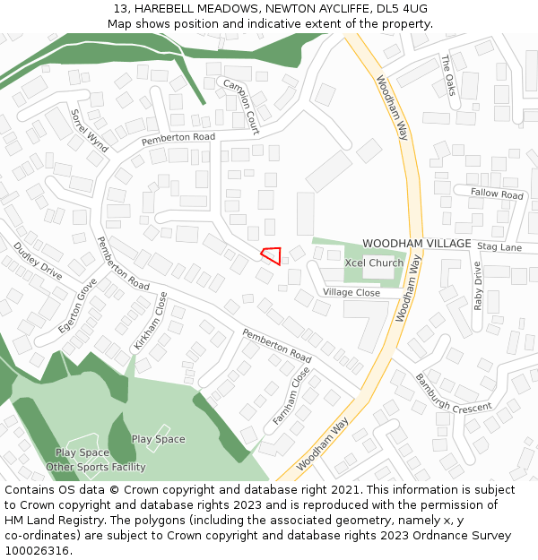 13, HAREBELL MEADOWS, NEWTON AYCLIFFE, DL5 4UG: Location map and indicative extent of plot