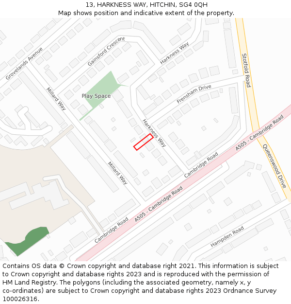 13, HARKNESS WAY, HITCHIN, SG4 0QH: Location map and indicative extent of plot
